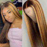 13x6 Lace Front Wig Straight Honey Blonde Brazilian Remy Highlight Ombre Lace Front Human Hair  Bleach Knots