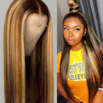 13x6 Lace Front Wig Straight Honey Blonde Brazilian Remy Highlight Ombre Lace Front Human Hair  Bleach Knots