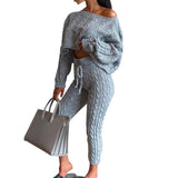 2020 New Womens Ladies Solid Off Shoulder Cable Knitted Warm Loungewear