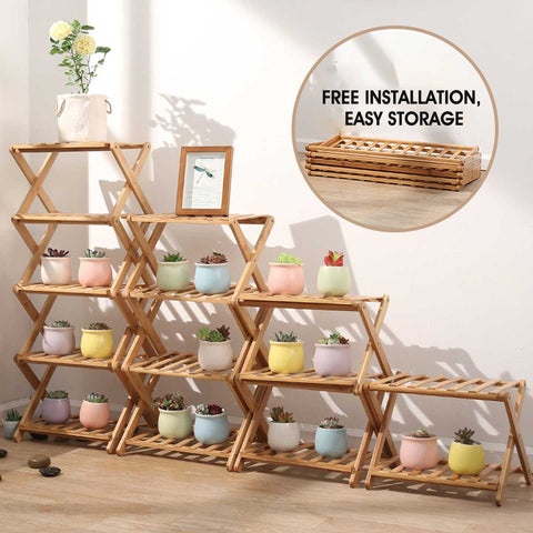 2/3/4/5/6 Tiers Foldable Bamboo Wooden Plant Stand Indoor Outdoor Garden Planter Flower Pot Stand Shelf Home Patio Decoration