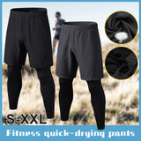 Men 2 in 1 Leggings Running Shorts Workout Training Compression Tight Quick-drying Pants for Gym Fitness Running Basketball