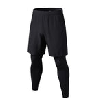 Men 2 in 1 Leggings Running Shorts Workout Training Compression Tight Quick-drying Pants for Gym Fitness Running Basketball