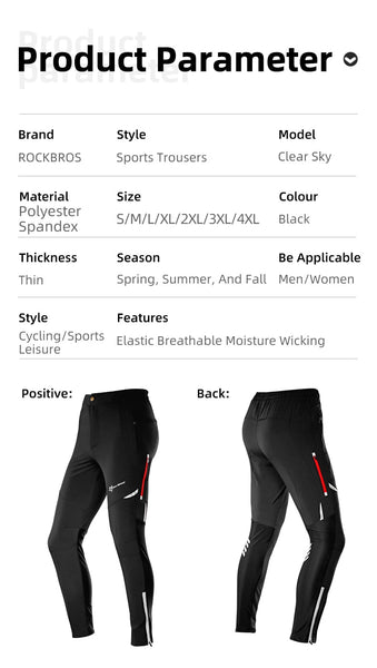 ROCKBROS Light Comfortable Cycling Pants Men Women Spring Summer Breathable  Hight Elasticity Sports Pants Reflective Tro