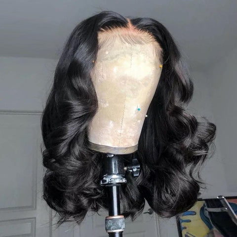 Short Bob Wig 13x4 Lace Front Human Hair Brazilian Remy Pre Plucked 180 Density Frontal WigsBody Wave 13x6