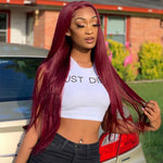 Remyblue 13*1 Burgundy Lace Front Human Hair Wigs 99J Red Malaysian Straight Remy Human Hair Deep Part Wigs Pre Plucked 28 inch