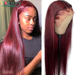 Colored Burgundy Lace Front Wigs Human Hair Bone Straight Wig