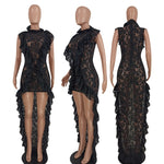 Adogirl Newest Women Sexy Ruffle Black Lace Dress