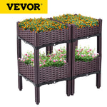 VEVOR Plastic Raised Garden Bed 15.7 in Flower Box Kit Brown Rattan Style Grow Planter Care Box Raised Garden Planter in/Outdoor