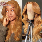 Transparent Lace Front Human Hair Wigs Peruvian Colored Blonde
