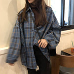 New Female Spring Street Blouse Shirts Vintage Oversized Plaid Flannel