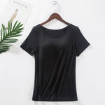 2021 New Women's Home Vest with Bra Cup Half Sleeve Women's Summer Short Sleeve Casual T-shirt Bra Free Integrated Sports Vest