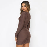 Fitness Women Mini Dress Solid Long Sleeve Button Up Bodycon Dresses