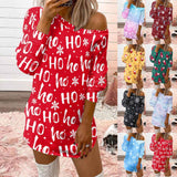Casual Merry Christmas Print O-Neck Dress For Women Long Sleeve Streetwear