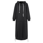 Autumn Winter Warm Hoodie Dress Women Drawstring