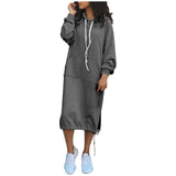 Autumn Winter Warm Hoodie Dress Women Drawstring