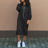 Autumn Winter Warm Hoodie Dress Women Drawstring