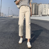 Fashion Straight Pants High Waist Elastic Split European and American Cigarette Pants Are Thin and Sweet Nine Point Jeans Women