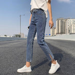 Fashion Straight Pants High Waist Elastic Split European and American Cigarette Pants Are Thin and Sweet Nine Point Jeans Women