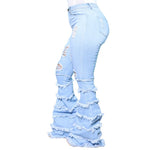 Women's Jeans Oversize Jeans Wash Hole Tassel Mini Flared Pants.