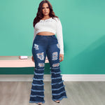 Women's Jeans Oversize Jeans Wash Hole Tassel Mini Flared Pants.