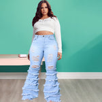 Women's Jeans Oversize Jeans Wash Hole Tassel Mini Flared Pants.