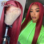 Colored Red Lace Front Wig Human Hair Wigs Straight Lace Frontal Wig 99J Burgundy 180% Pre Plucked Pinshair Brazilian Remy Hair