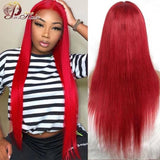 Colored Red Lace Front Wig Human Hair Wigs Straight Lace Frontal Wig 99J Burgundy 180% Pre Plucked Pinshair Brazilian Remy Hair