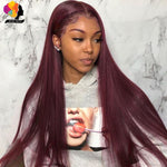 Remyblue 13*1 Burgundy Lace Front Human Hair Wigs 99J Red Malaysian Straight Remy Human Hair Deep Part Wigs Pre Plucked 28 inch