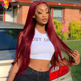 Remyblue 13*1 Burgundy Lace Front Human Hair Wigs 99J Red Malaysian Straight Remy Human Hair Deep Part Wigs Pre Plucked 28 inch