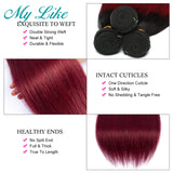 My Like Pre-colored Ombre Brazilian Straight Hair Weave 3/4 Bundles 1b/99j 2 Tone Red Burgundy Non-remy Ombre Human Hair Bundles