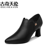 Ladies autumn pointed toe thick heel single shoes side zipper