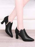 Ladies autumn pointed toe thick heel single shoes side zipper