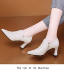 Ladies autumn pointed toe thick heel single shoes side zipper