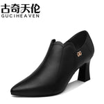 Ladies autumn pointed toe thick heel single shoes side zipper