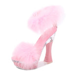 2020 New 4 Color Feather Thick High Heels Platform Sandals Women