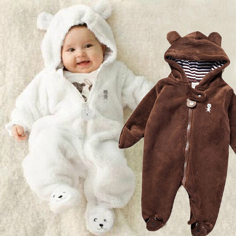 Unisex Baby Jumpsuit For Boys And Girls Coral Fleece Long-Sleeved Hooded Winter Jumpsuit Soft Cute Cartoon Newborn Tights