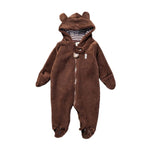 Unisex Baby Jumpsuit For Boys And Girls Coral Fleece Long-Sleeved Hooded Winter Jumpsuit Soft Cute Cartoon Newborn Tights