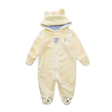 Unisex Baby Jumpsuit For Boys And Girls Coral Fleece Long-Sleeved Hooded Winter Jumpsuit Soft Cute Cartoon Newborn Tights