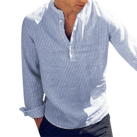 Shirt for Men New Cotton Long Sleeve Men's Shirt Autumn Winter Striped Slim Fit Stand Collar