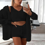 Sale Women Coral Velvet Pajamas Set Sexy Fleece Fluffy 3 Piece Cardigan Crop Tops Shorts Suit Casual Sleepwear Tracksuit Set D30