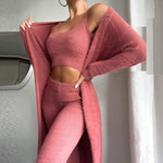 Women's three piece set soft and fluffy, off shoulder shorts and trousers