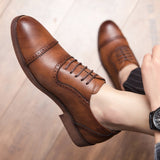 Men Oxford Leather Dress Shoes fashion business shoes men Brogue Lace Up brogue Flats Casual Shoes