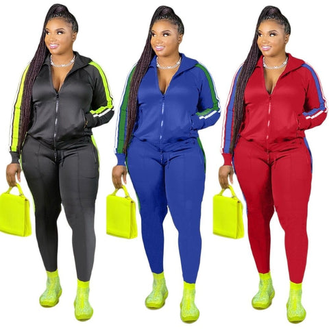 2021 Plus Size S-4XL 2 Piece Set Women Fall Clothes Sweatsuit Joggers Outfit Zip Top Sweatpants Tracksuit Wholesale Dropshipping
